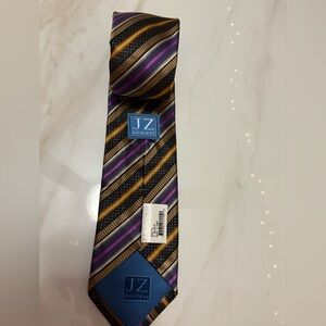 JZ Richards Men's Elegant Striped Tie - Black, Gold, Purple